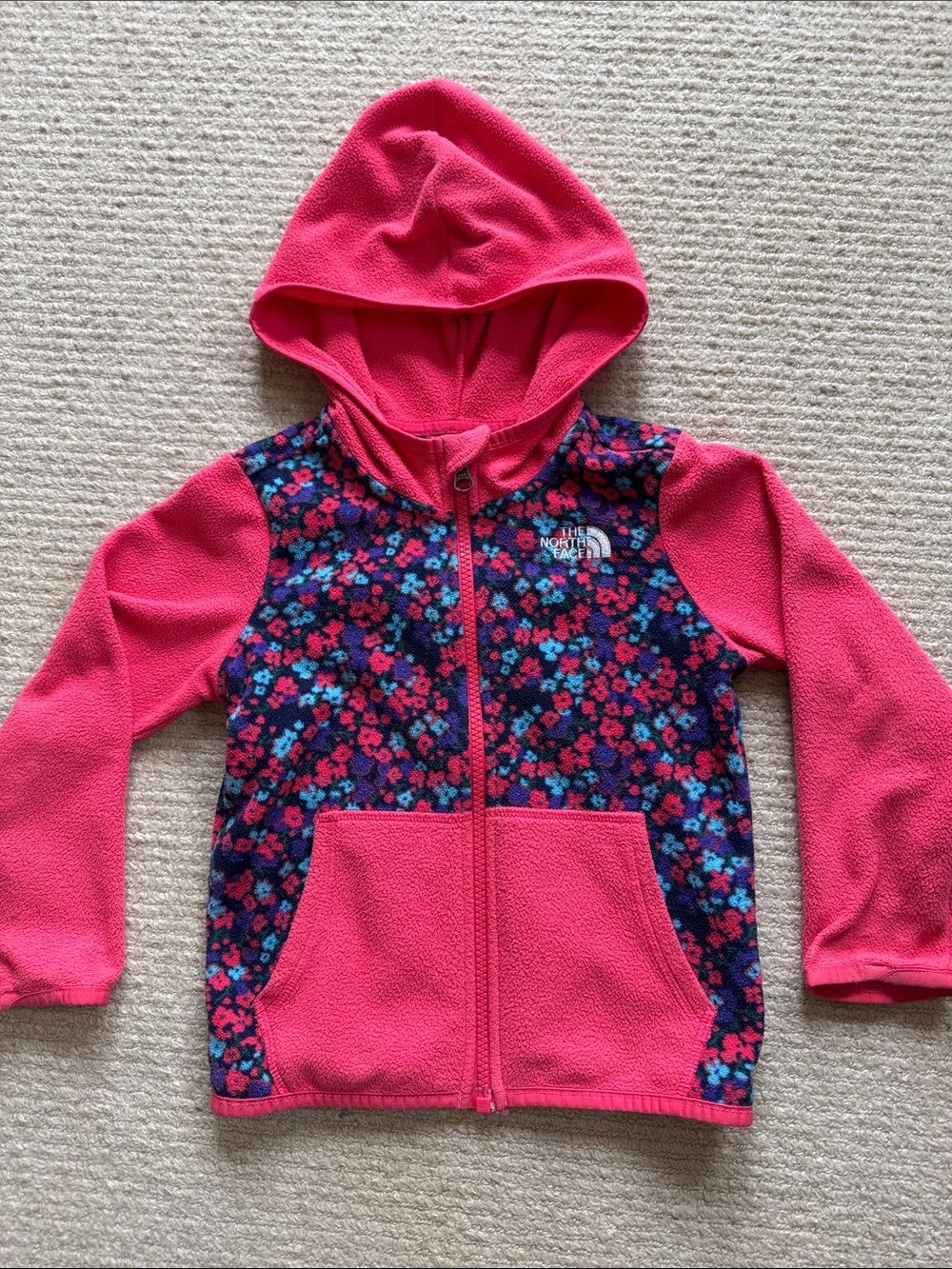 The North Face Kids Pink Hooded Floral Fleece Jacket
